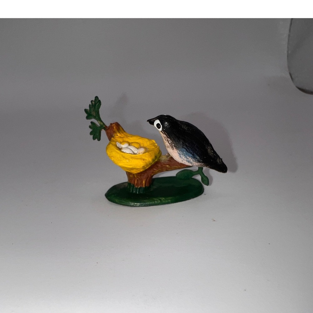 Vintage Miniature Plastic Bird On Branch W Nest & Eggs Hong Kong Trinket Shelf